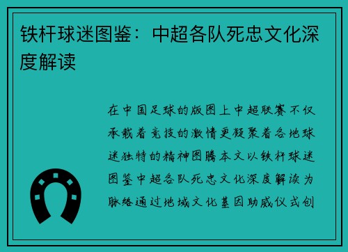 铁杆球迷图鉴：中超各队死忠文化深度解读